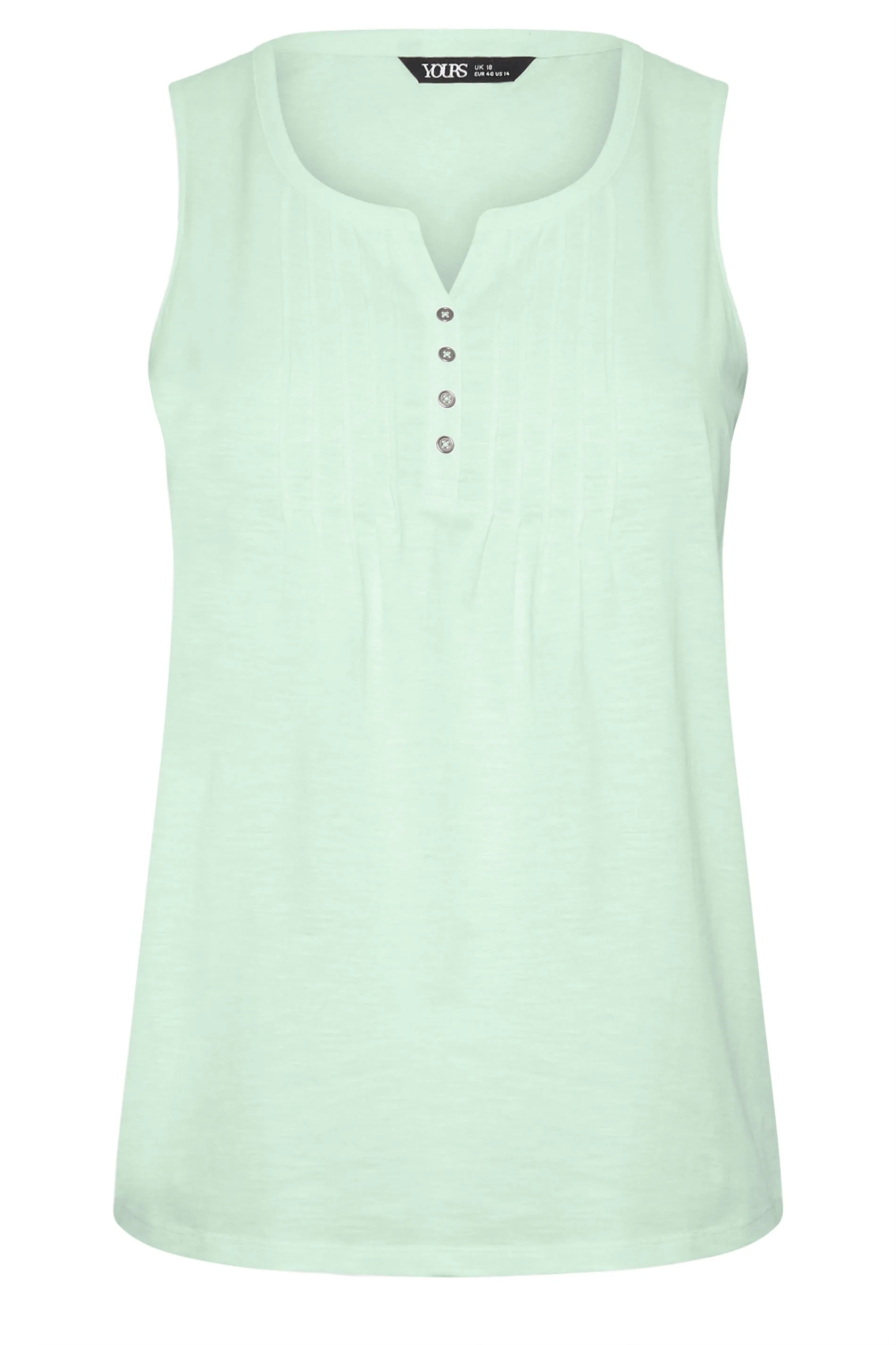 YOURS Curve Light Green Pintuck Henley Vest Top