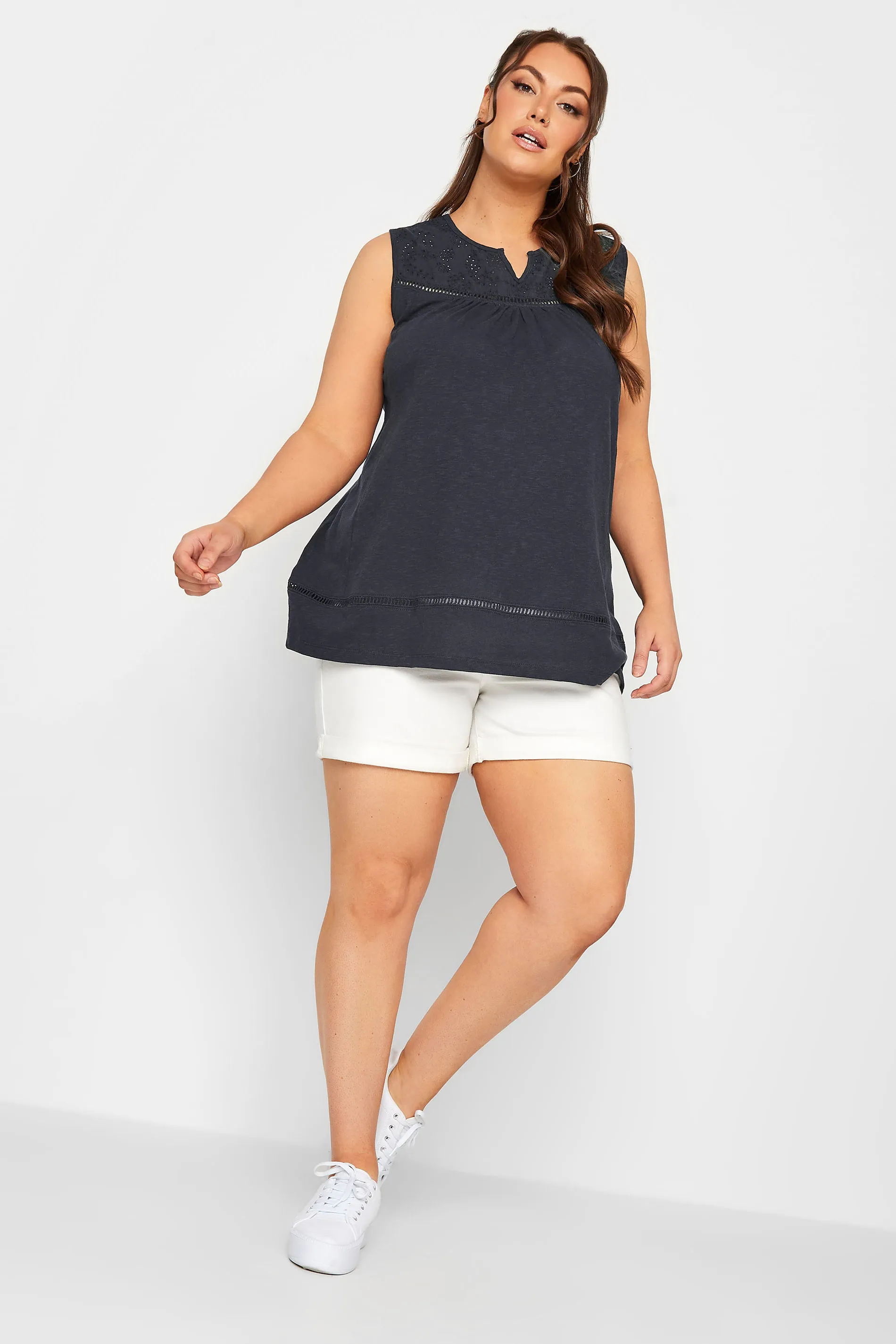 YOURS Curve Navy Crochet Vest Top