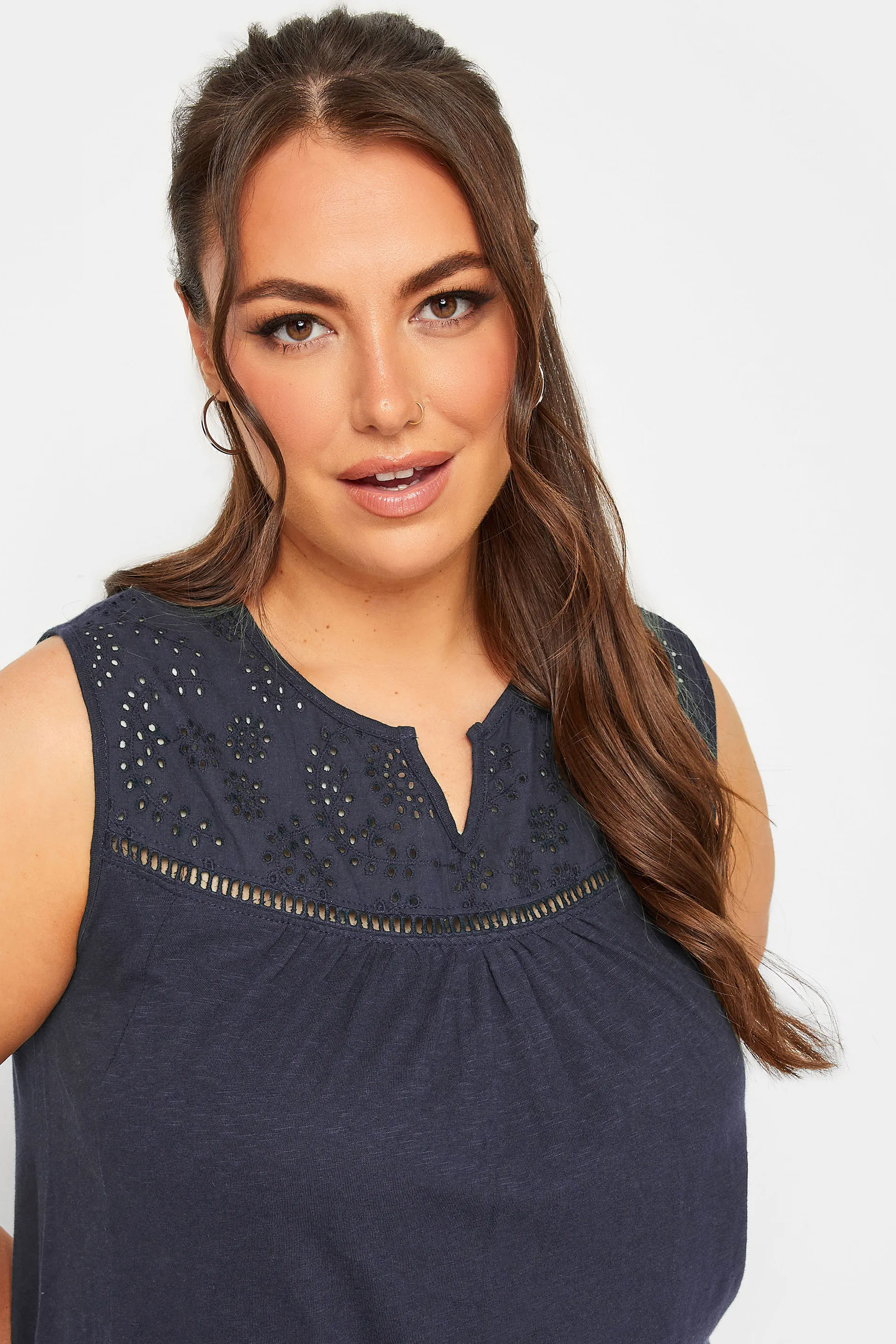 YOURS Curve Navy Crochet Vest Top