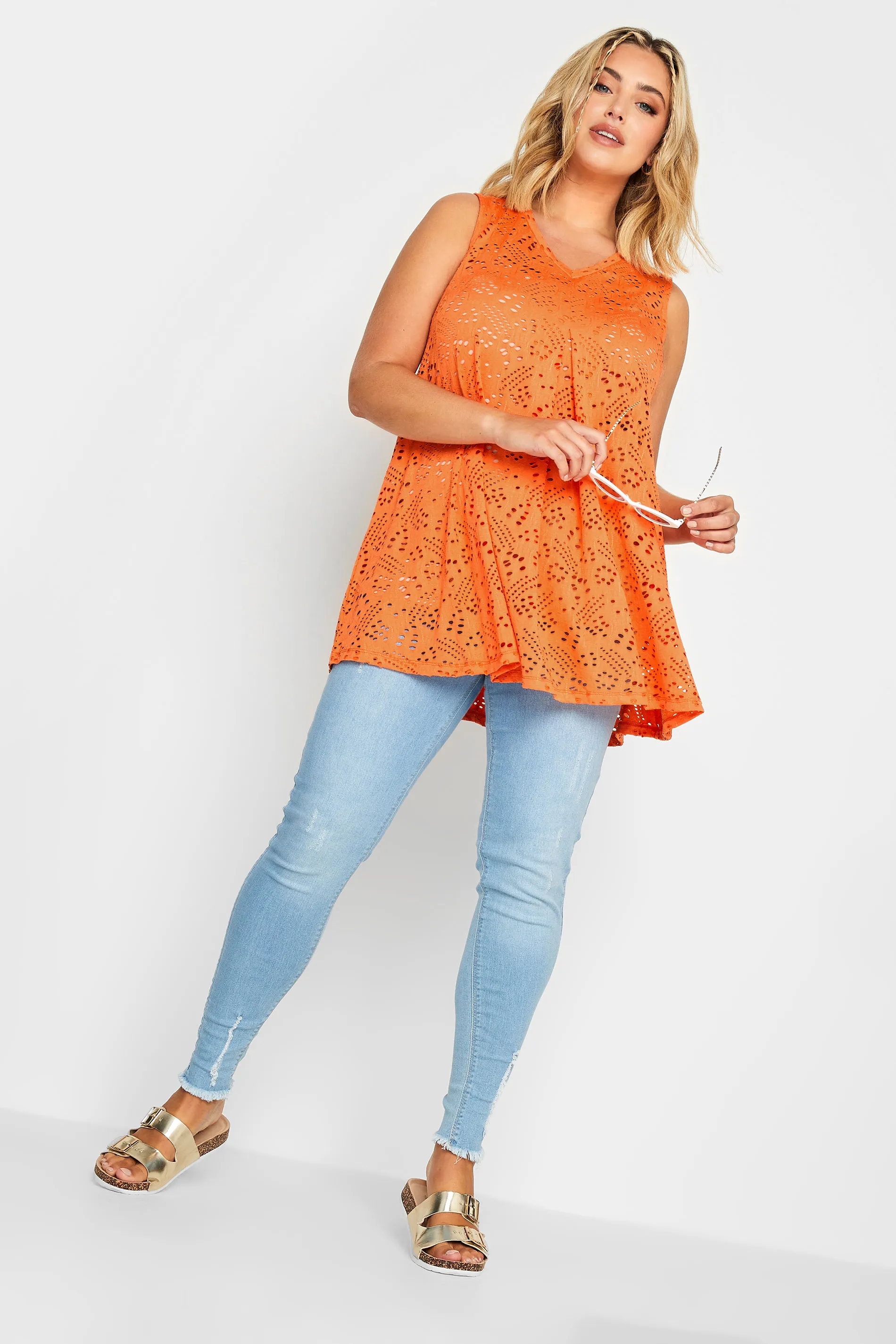 YOURS Curve Orange Broderie Swing Vest Top