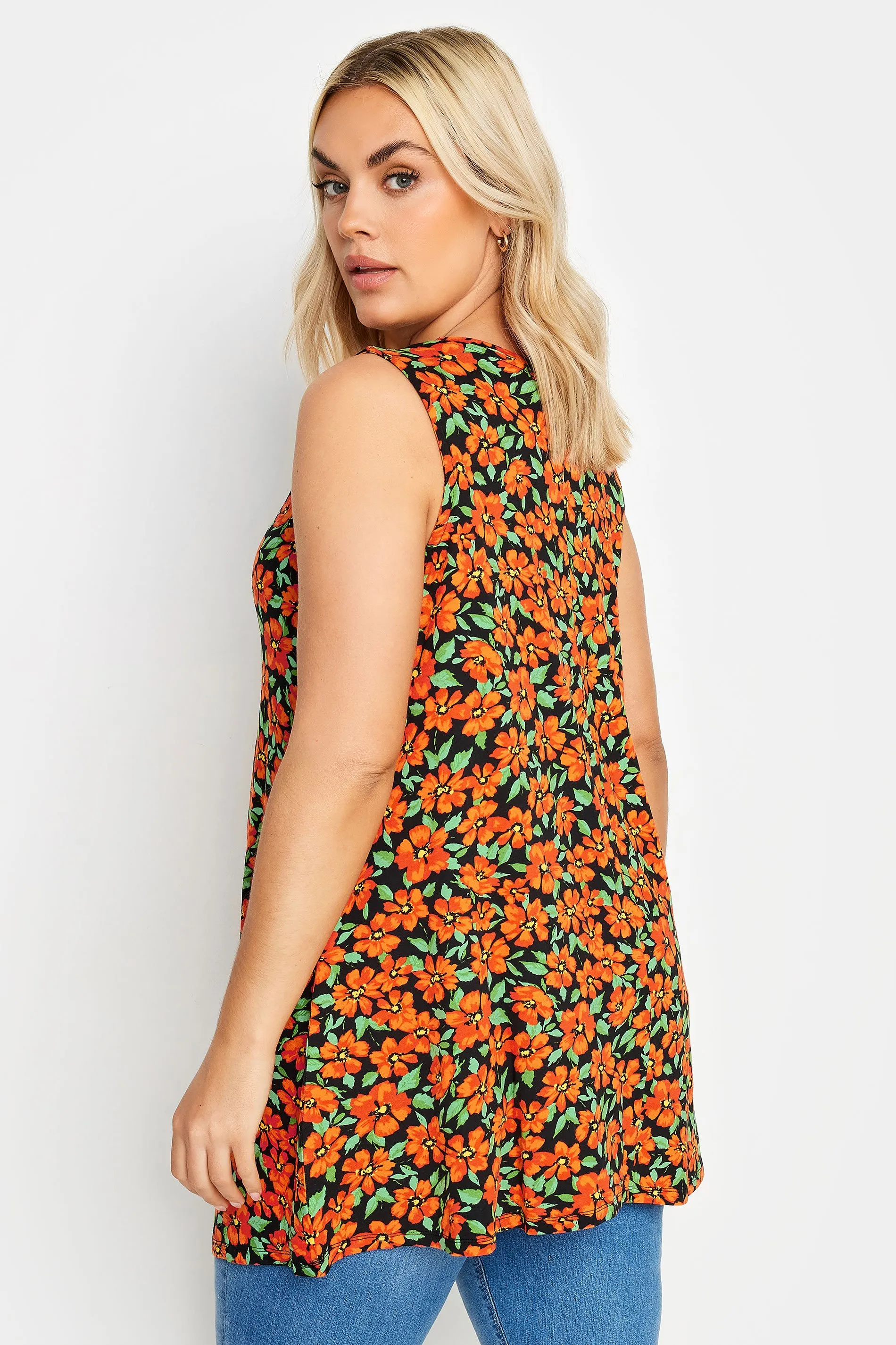 YOURS Curve Orange Floral Printed Swing Vest Top