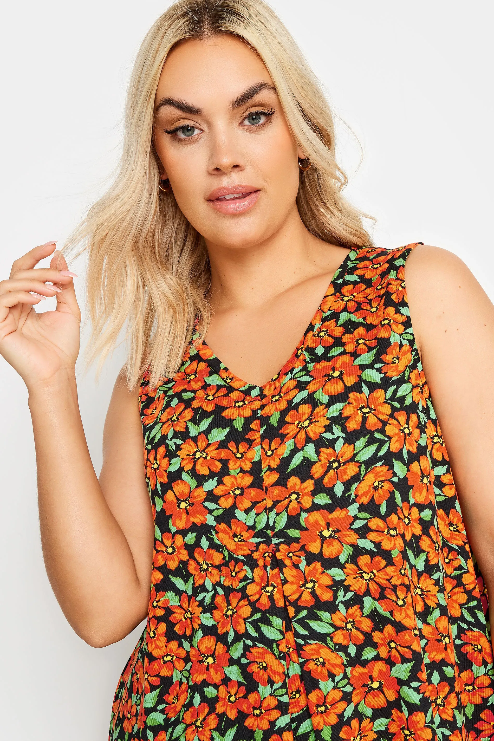 YOURS Curve Orange Floral Printed Swing Vest Top