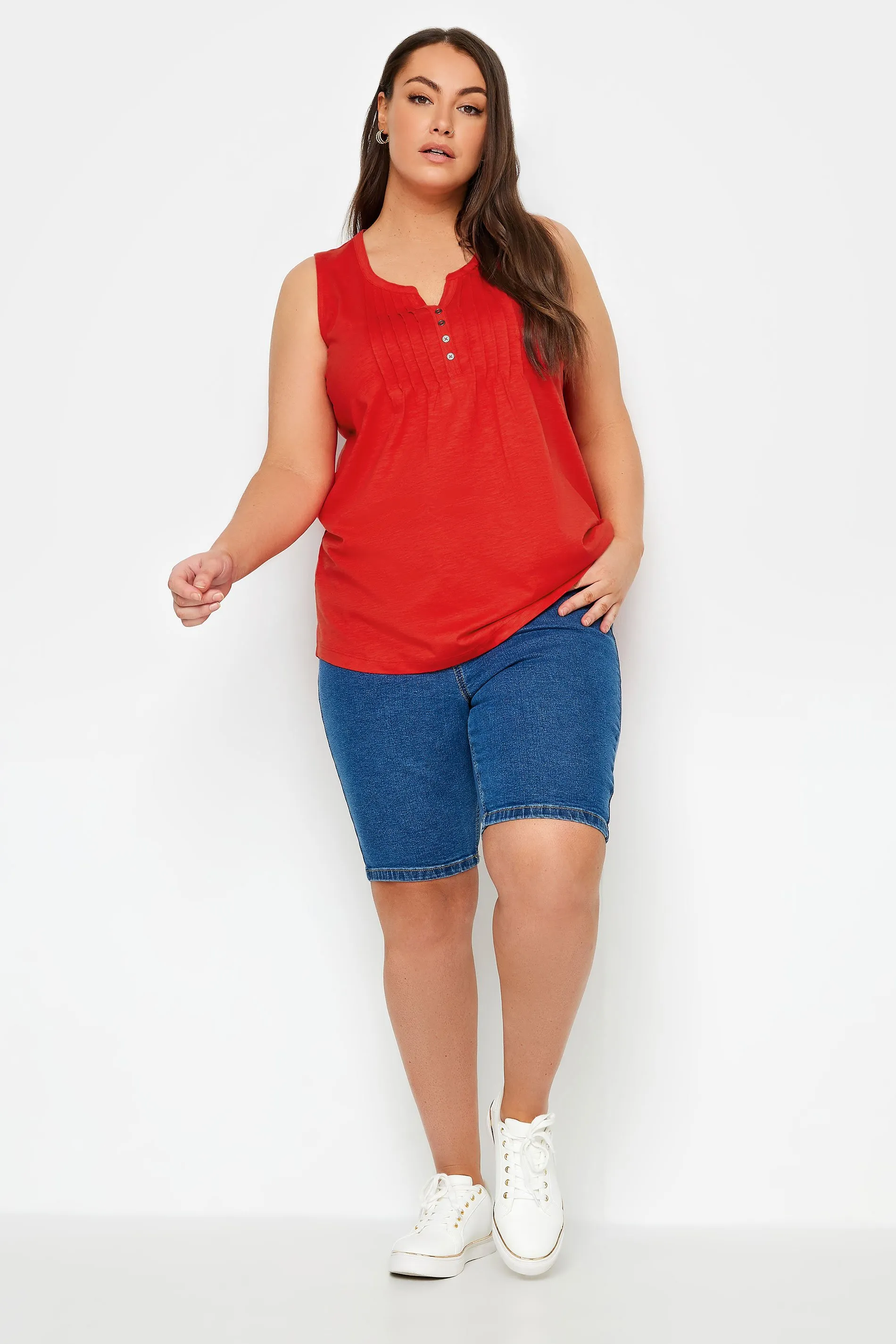 YOURS Curve Red Pintuck Henley Vest Top