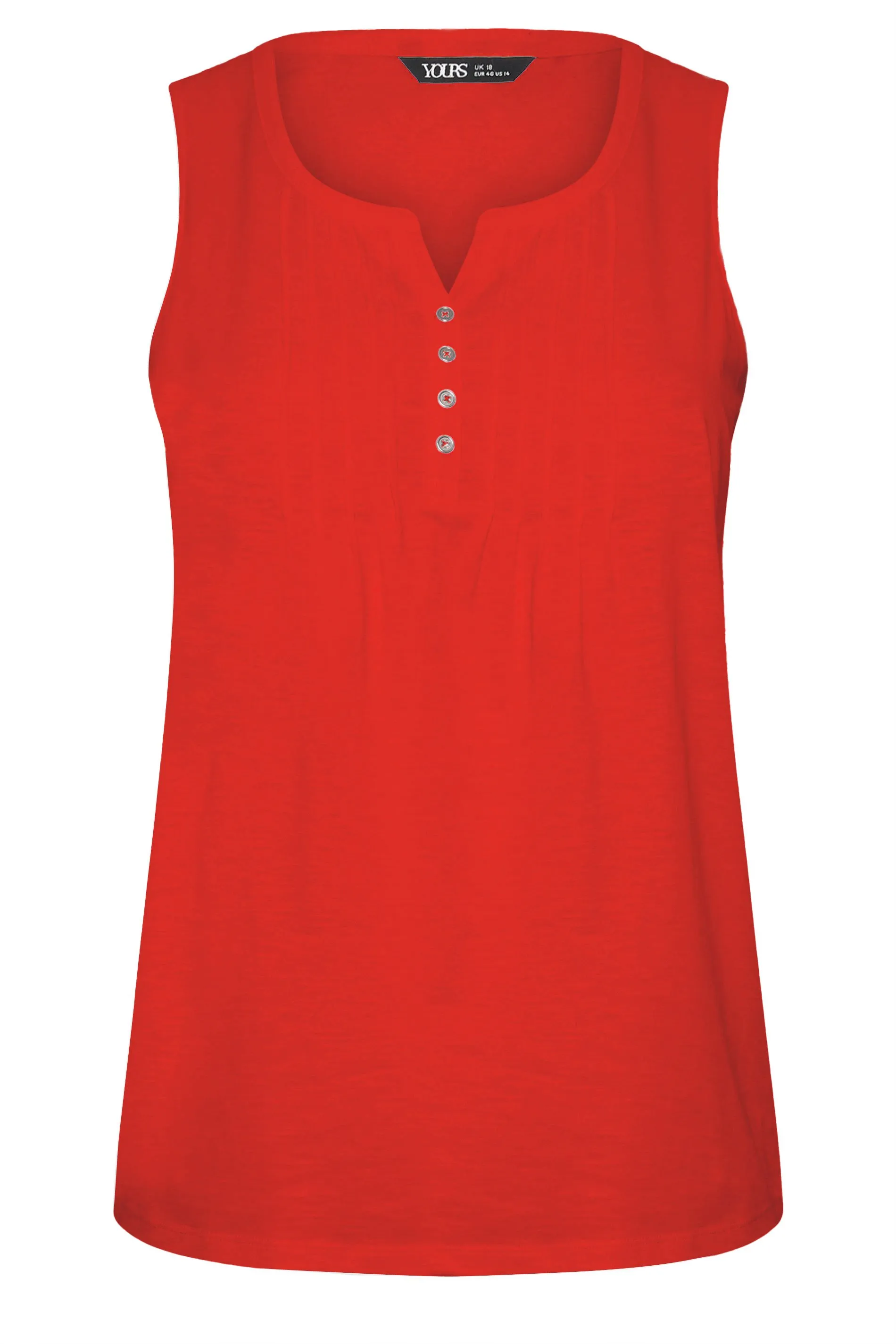 YOURS Curve Red Pintuck Henley Vest Top