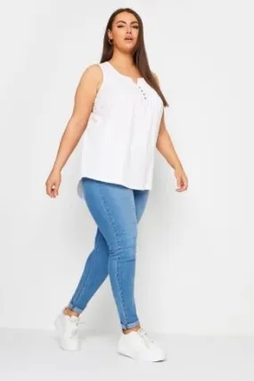 YOURS Curve White Pintuck Henley Vest Top