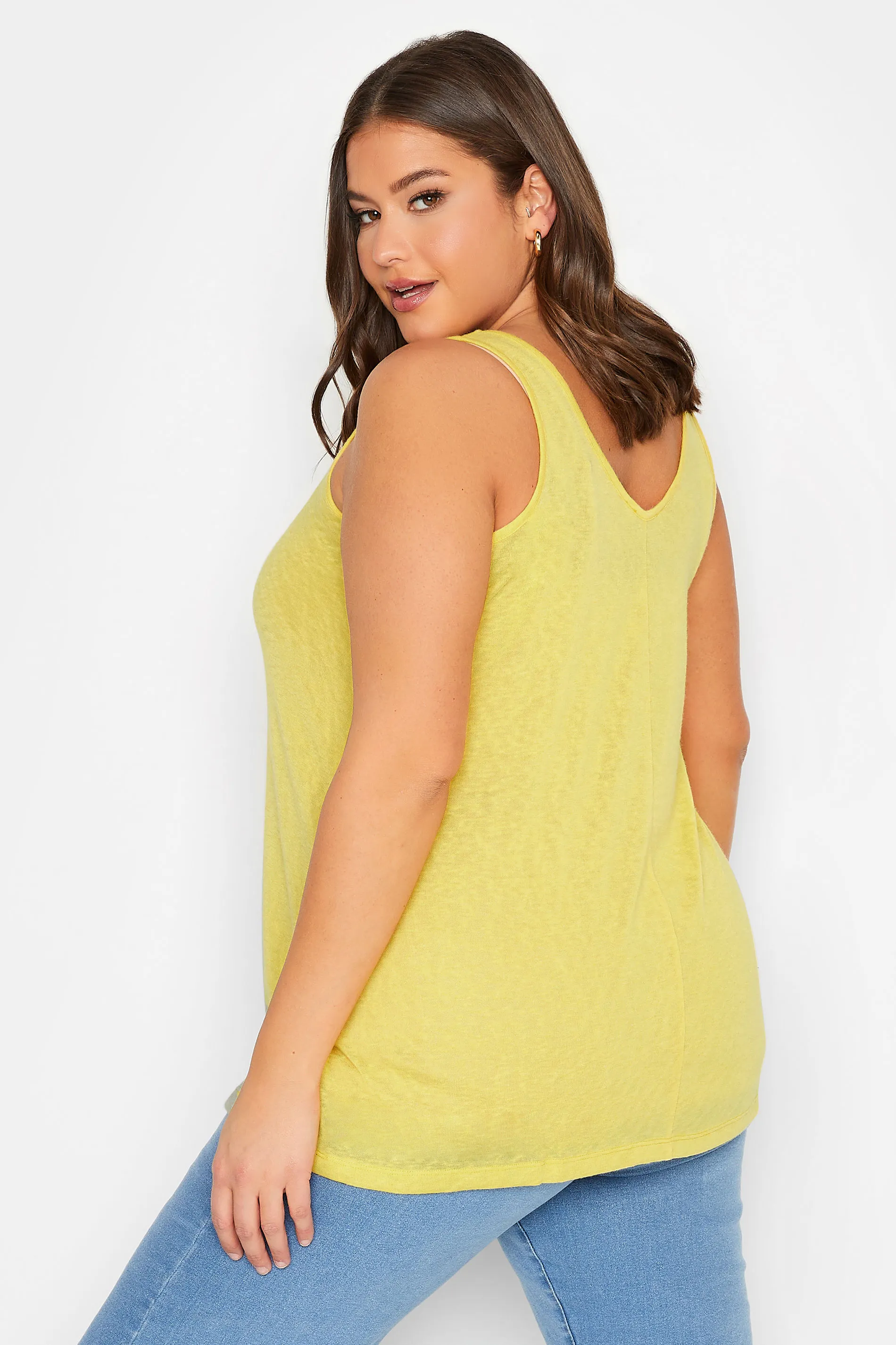 YOURS Curve Yellow Linen Look Vest Top