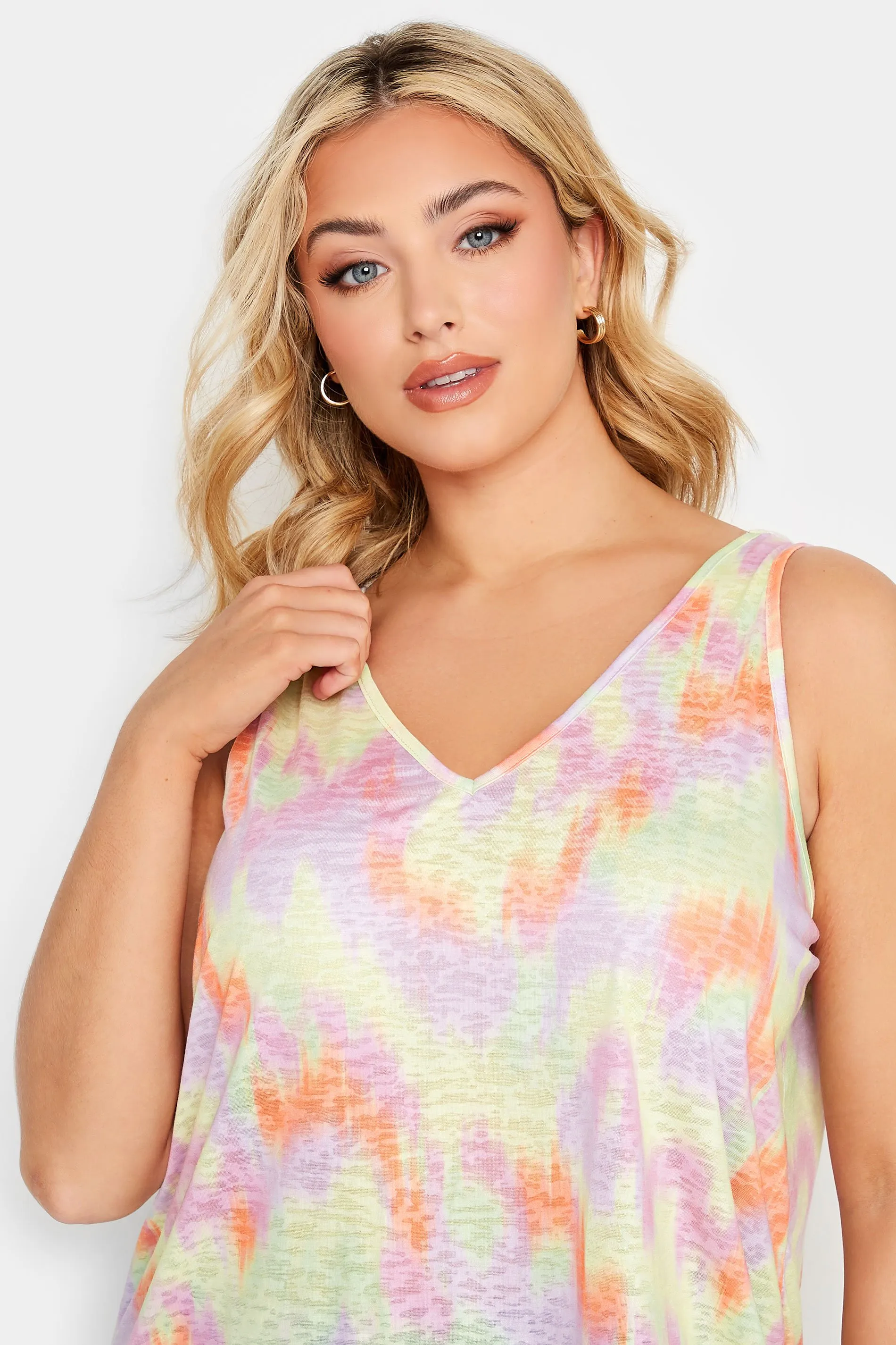 YOURS Curve Yellow Printed Burnout Vest Top