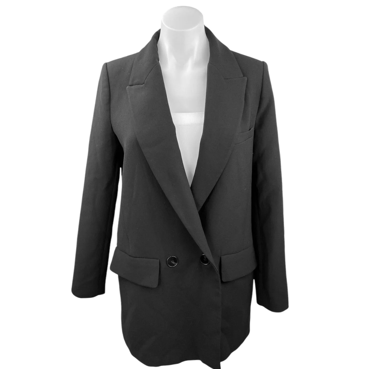 Zara Black Double Breasted Career Office Business Blazer Coat Jacket Top Size S