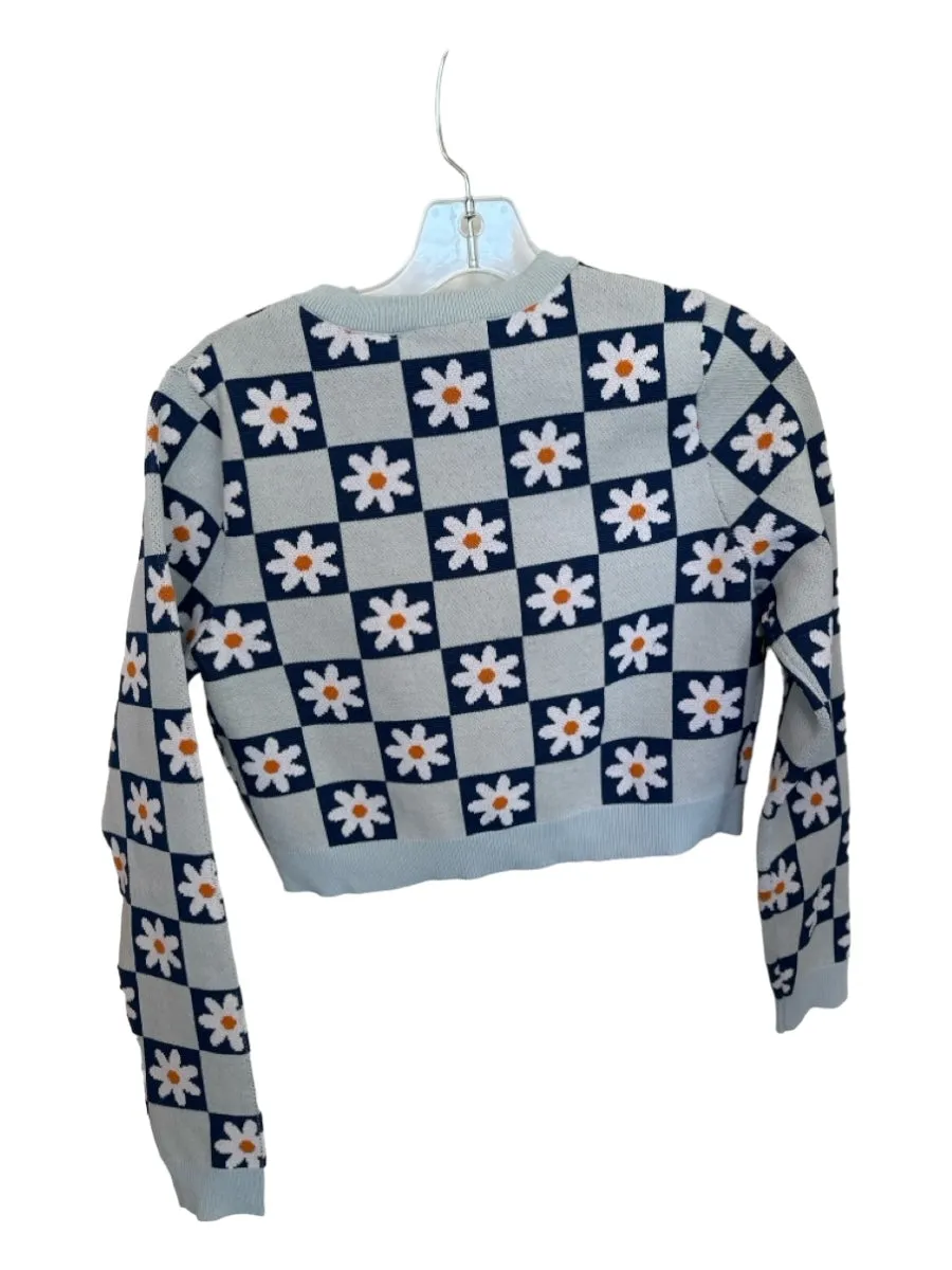 Zara Size S Blue & White Nylon Blend Buttons Flowers Sweater Set