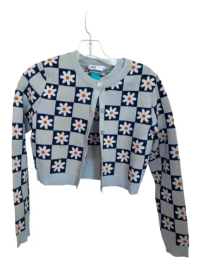 Zara Size S Blue & White Nylon Blend Buttons Flowers Sweater Set