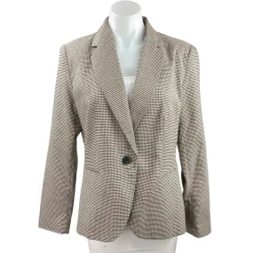 Zara Tan Brown Houndstooth One Button Notch Collar Career Blazer Coat Jacket 8