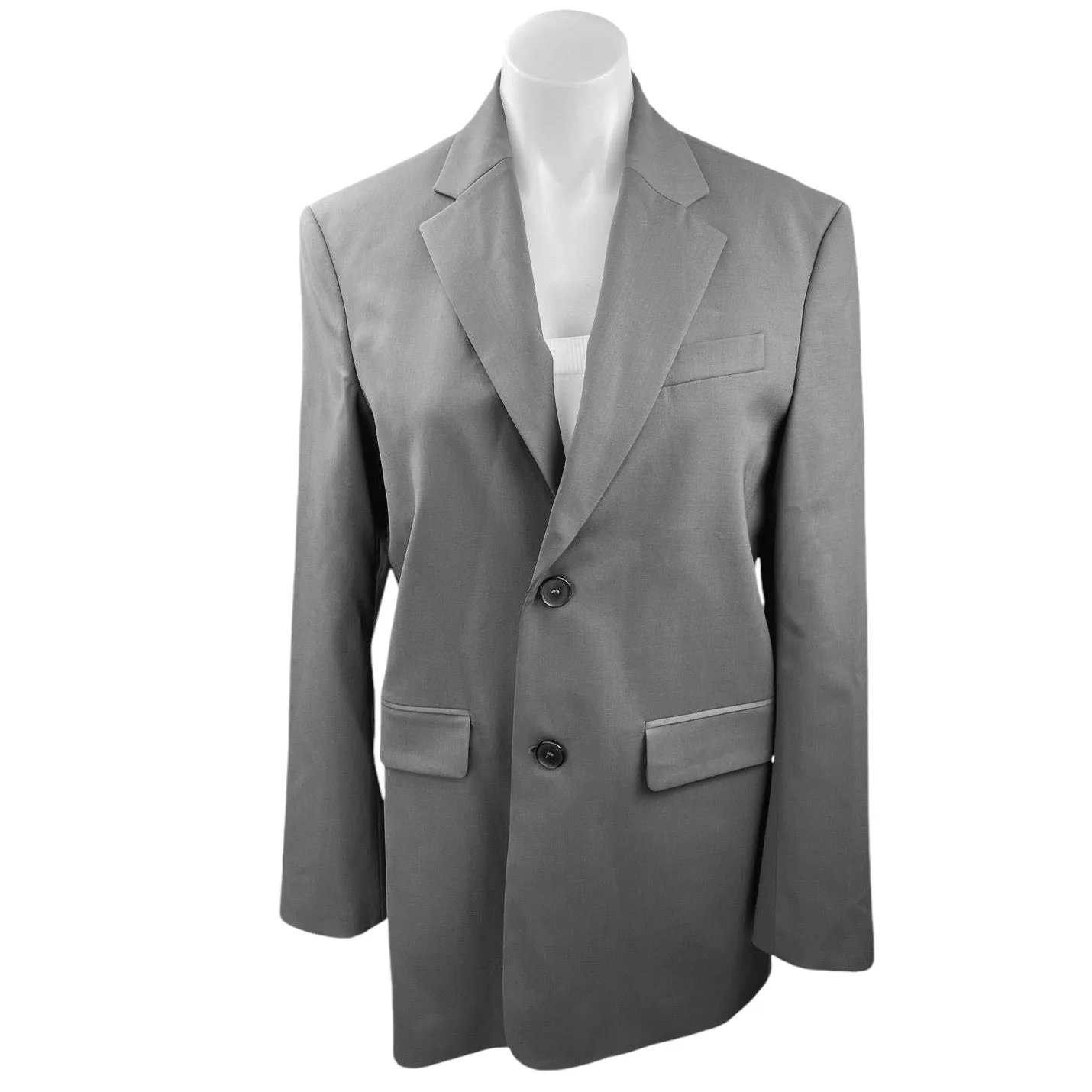 Zara Womens Gray Wool Two Button Career Office Business Blazer Coat Jacket XS